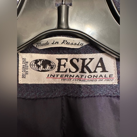 eska internationale women’s gray 100% wool check Lined blazer jacket size 14 - Picture 9 of 13